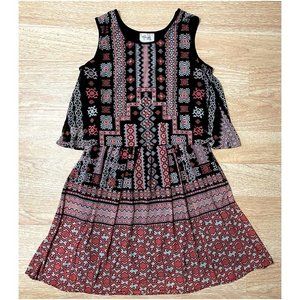 Tribal Print Dress Silky Flowing Lined  EUC